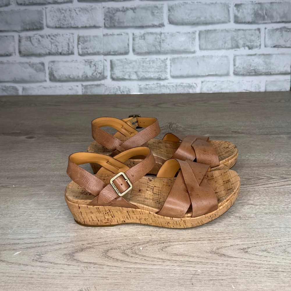 Kork-Ease Myrna 2.0 Brown Leather Cork Wedge Sandals Size 7M